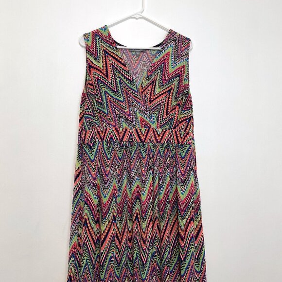 NY COLLECTION Plus Size Multicolor Sleeveless Maxi Dress Rainbow Chevron Stripe - Picture 4 of 15